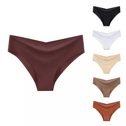 Women's V-shaped Waistband Seamless Ice Silk Panties in a 5-color set