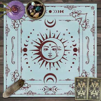 Nordic style tarot tablecloth with mandala, moon phase, floral, and butterfly designs