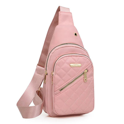 Oxford cloth crossbody sports chest bag showing plaid pattern and colour options