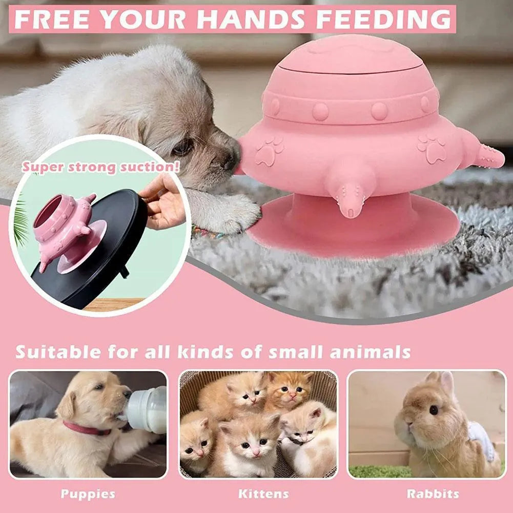 Pink silicone pet nursing device with bionic breast design and four pacifiers for puppy and kitten feeding