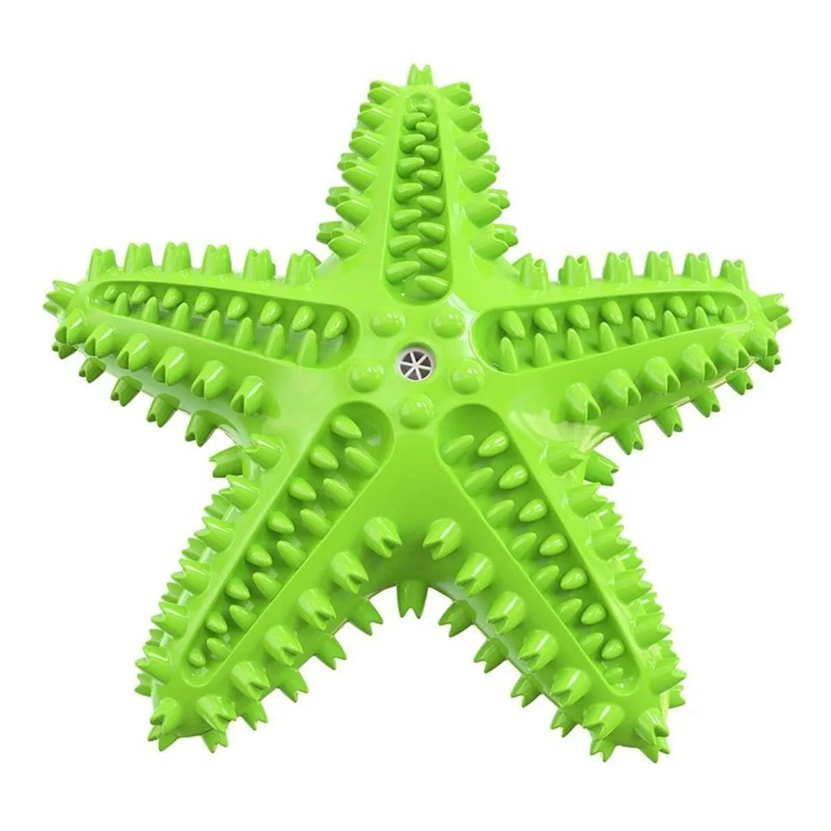 Blue edible TPR starfish dog chew toy with squeaker for large breeds.
