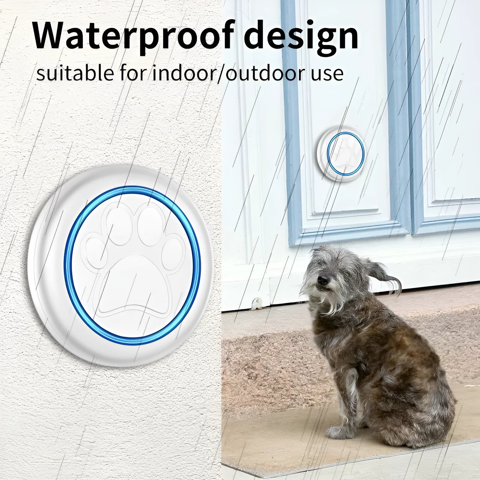 Waterproof wireless dog training doorbell with touch bell unit in black or white colour options