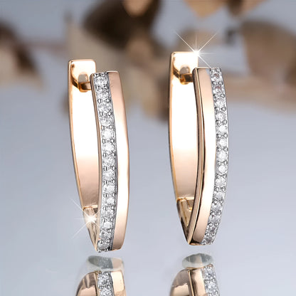 Women's geometric V-shaped copper ear clips with champagne gold electroplated finish