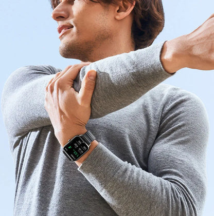 HAYLOU RS4 Plus smartwatch in Black with AMOLED display showing fitness stats