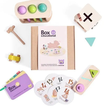 Montessori rattle toy set with black and white cards and ball chime in a colour box for babies 0-18 months