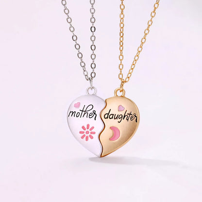 Mother Daughter Matching Heart Necklace Set with Magnetic Pendant and Adjustable Chain