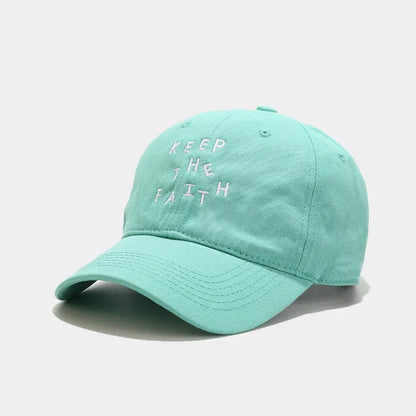 Men's cotton baseball cap with small letter embroidery in adjustable dome design
