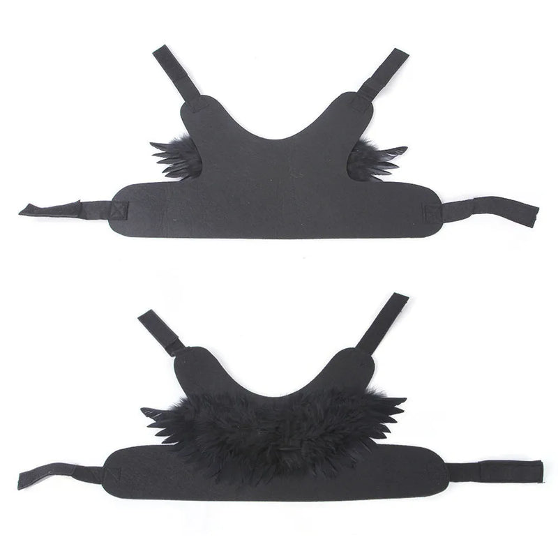 Halloween angel wings pet costume for dogs and cats, chest-back felt fabric design in black or white colours, available in sizes S, M, and L for dress-up parties, events, and seasonal celebrations