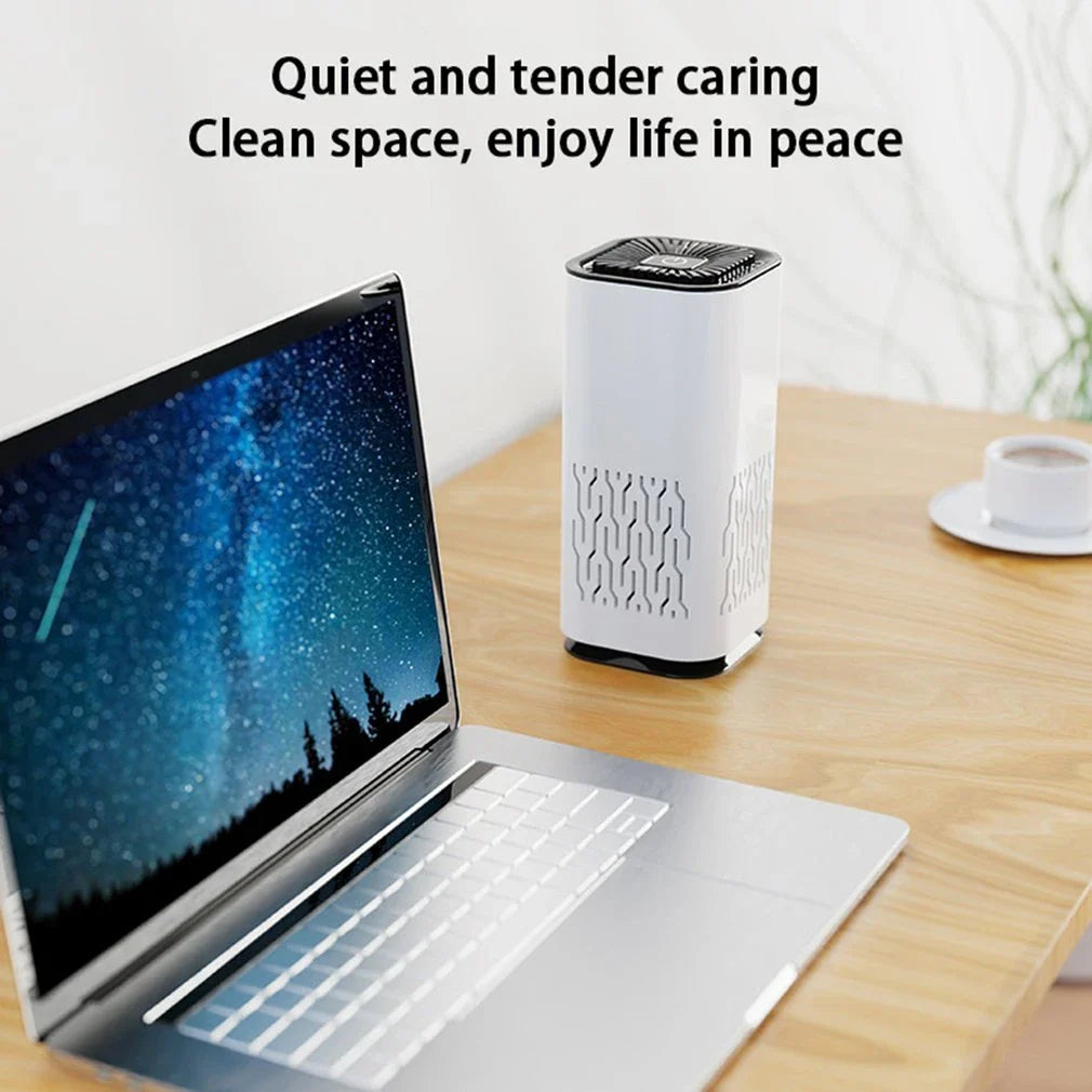 Compact air purifier with advanced negative ion technology, removing dust, pollen, and odors for a fresh, clean indoor environment