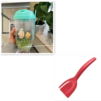 1000ml BPA-Free Salad Cup Set with Fork and Dressing Holder in four colors