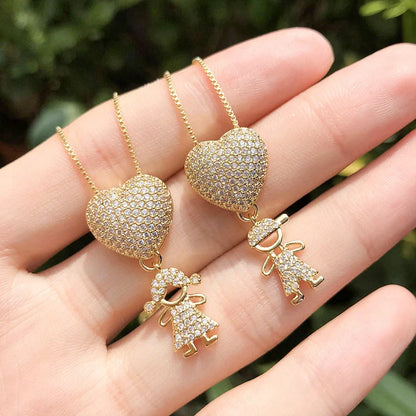 Gold color cubic zirconia heart pendant necklace on copper chain