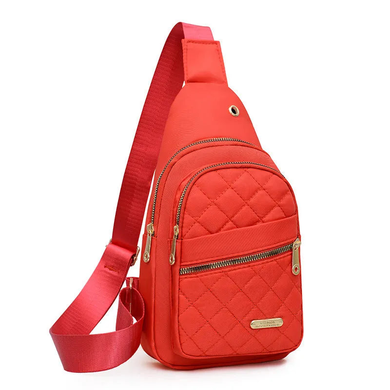 Oxford cloth crossbody sports chest bag showing plaid pattern and colour options