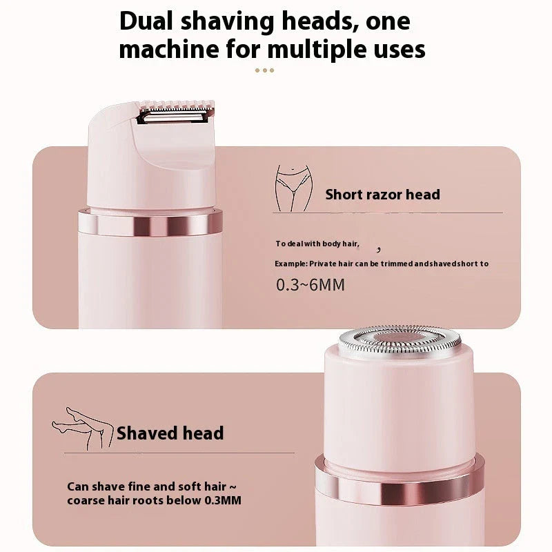 Dual-head electric razor for painless, mess-free hair removal on the face, underarms, bikini line, and legs