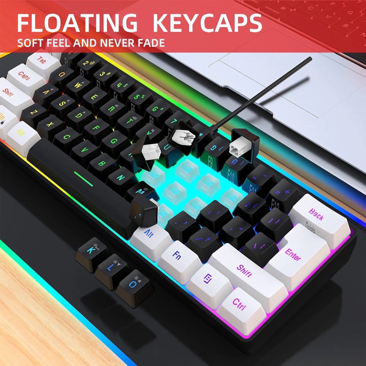 Simple wired 61 key membrane keyboard in white and black colour with 1.7 metre cable