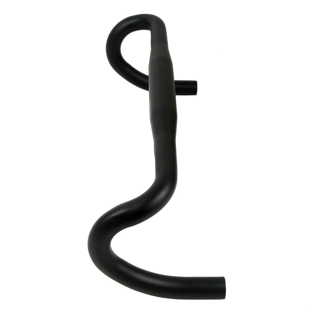 Black UNO road bike aluminium racing handlebar with small bent profile showing 31.8mm clamp markings