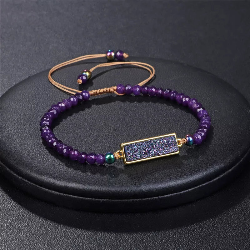 Adjustable agate bead bracelet with mixed stone shapes for men and women