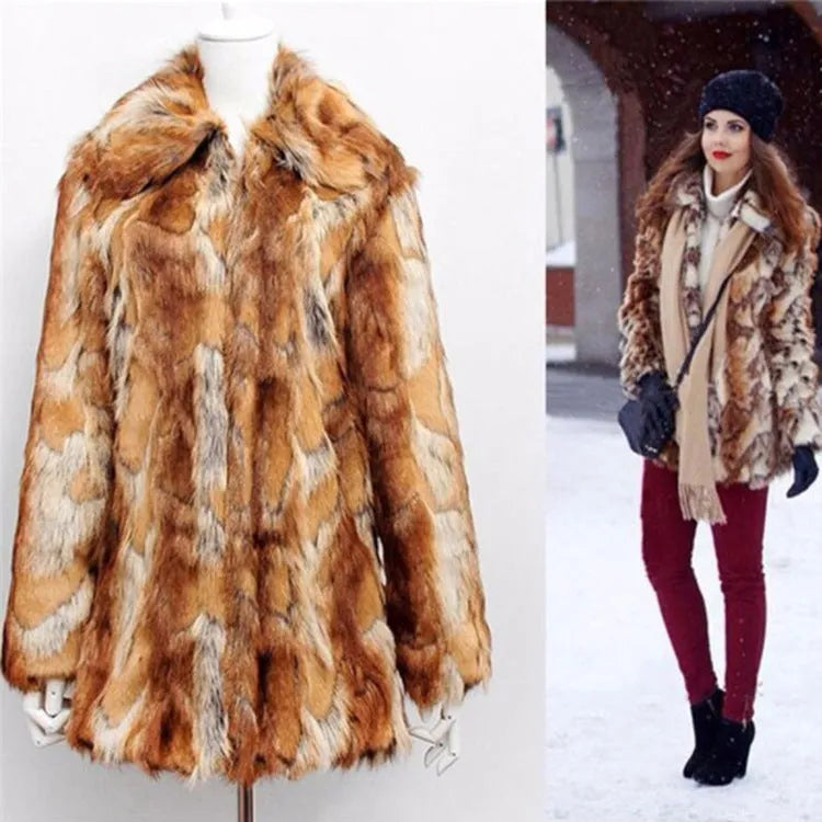 Tiger pattern slim leather jacket with faux fur lining, 65cm medium length street fashion outerwear