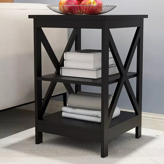 Modern black X-type three-layer partition storage side table for sofa