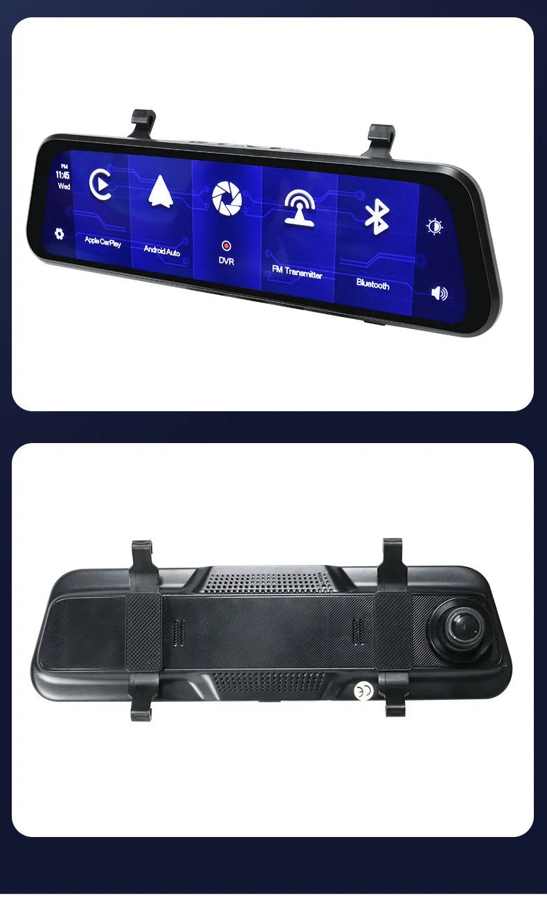 Black 9-inch universal touch screen car GPS navigation system with dual camera wireless connectivity