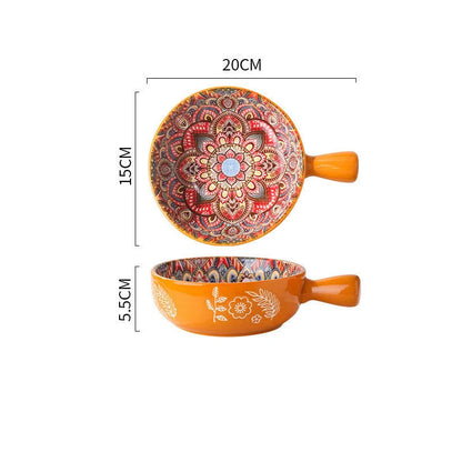 Vibrant ceramic glazed flower handle bowl perfect for salads and desserts