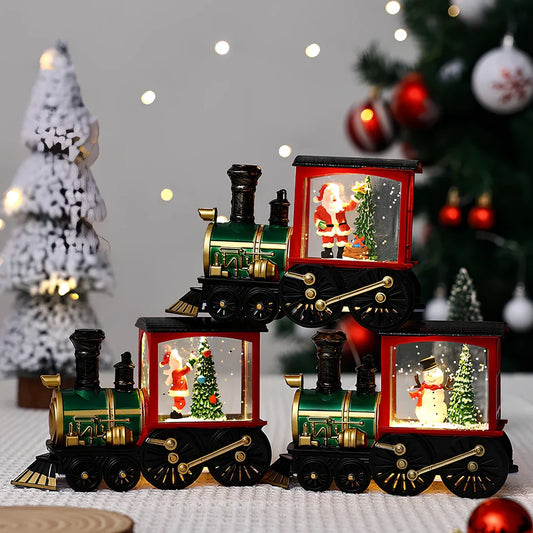 Christmas train night lamp with tree design measuring 13x5x8.8cm in painted or brushed gold finish