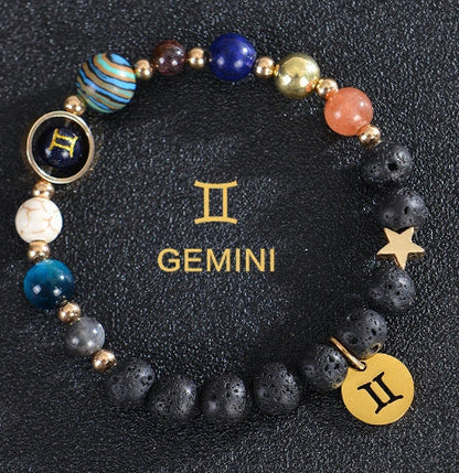 Stylish frosted stone beaded zodiac constellation bracelet for unisex wear