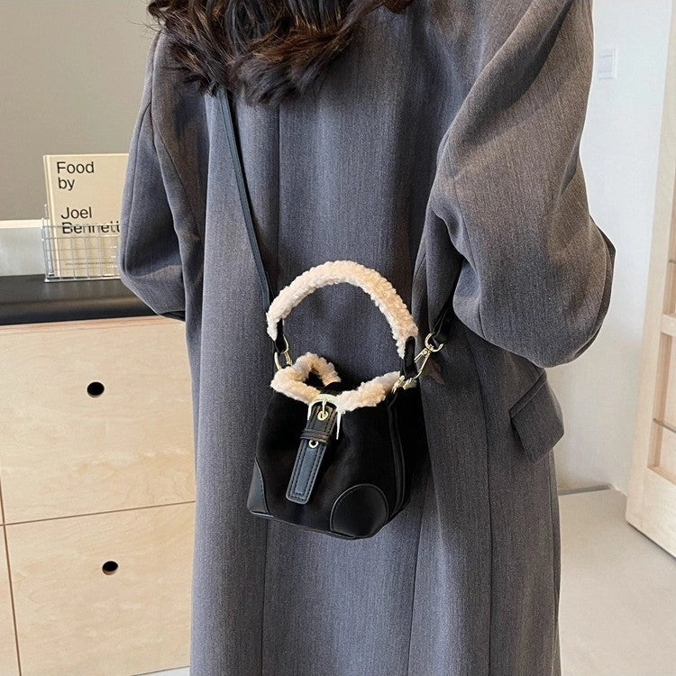 Stylish women's retro plush crossbody shoulder bag in multiple colors