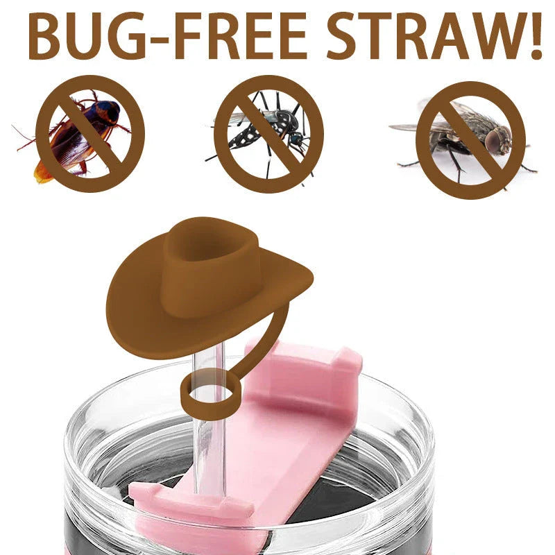 Stylish Cowboy Hat Straw Covers - Reusable drink toppers made from premium silicone for outdoor fun and fresh beverages
