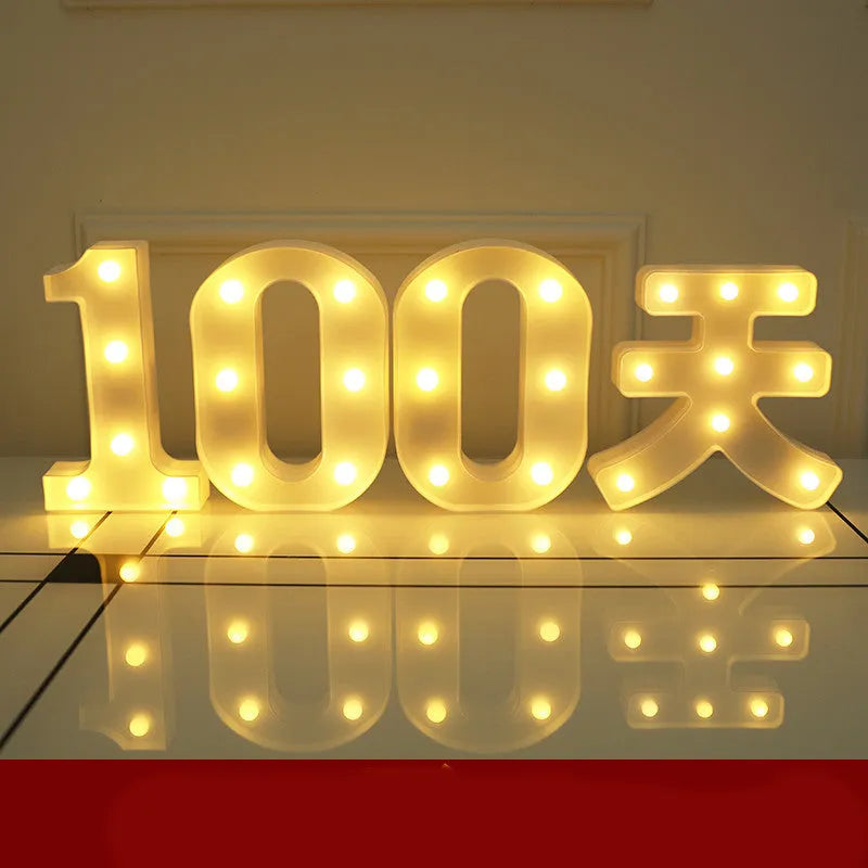 Plastic LED alphabet letter light spelling a message for a birthday or proposal.