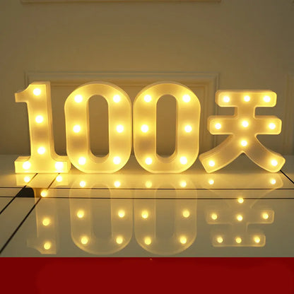 Plastic LED alphabet letter light spelling a message for a birthday or proposal.
