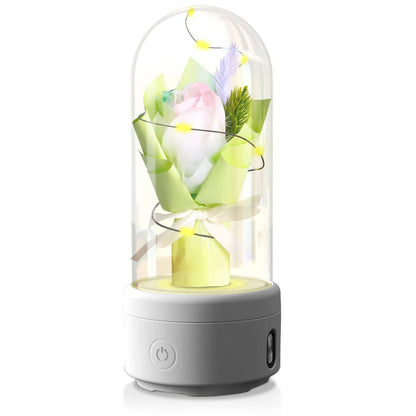 Rose-shaped LED night light with Bluetooth speaker inside glass cover decoration ornament