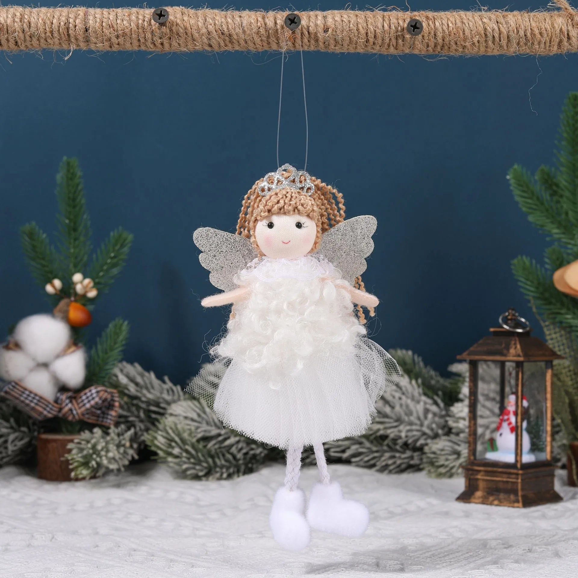 Cloth Christmas angel hair pendant attached to girl's high ponytail in white, pink, or khaki colour options