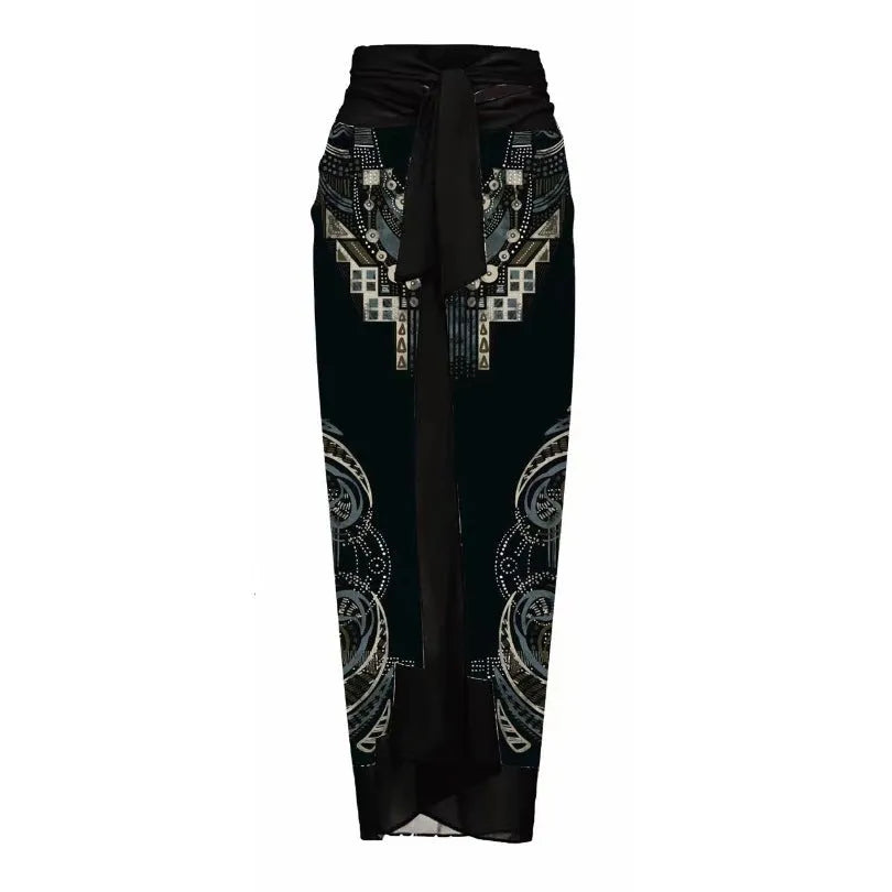 Women's polyester one-piece swimsuit in floral print with wrap skirt styling option