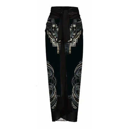 Women's polyester one-piece swimsuit in floral print with wrap skirt styling option