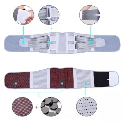 Fitness Belt with Self-Heating Feature for Waist Support in Black and Grey