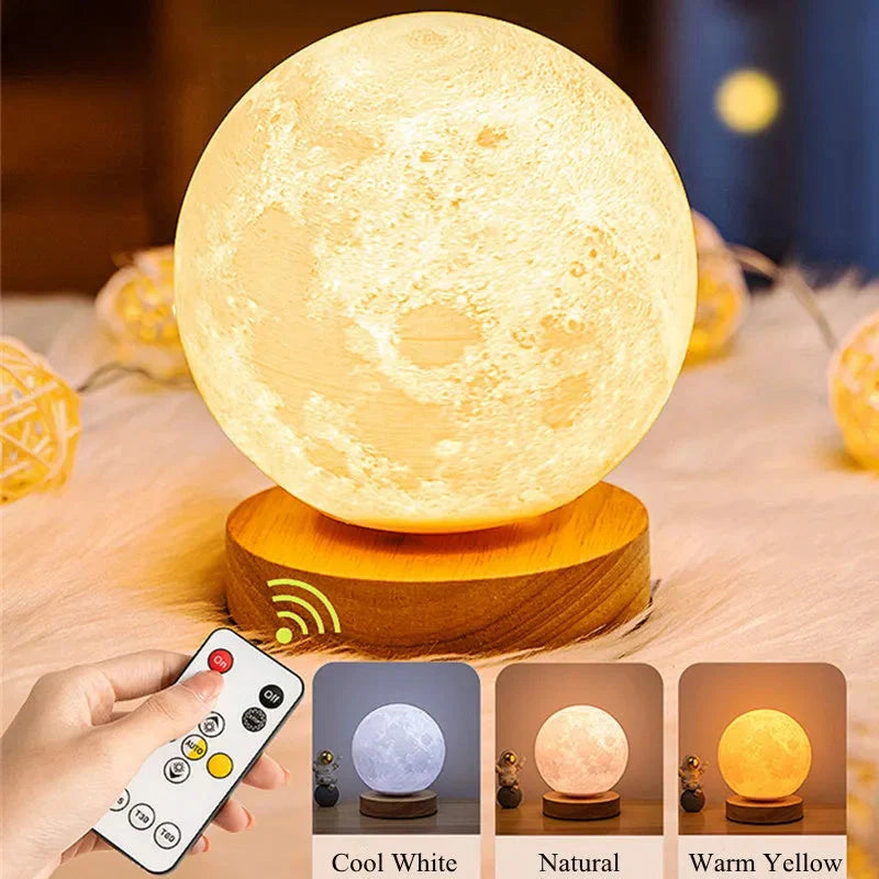 3D Magnetic Floating Levitating Moon Lamp with realistic moon surface and customizable colors