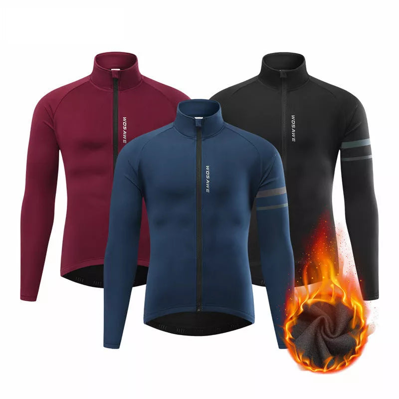 Men's outdoor fleece cycling jacket for mountain sports in dark blue, dark red, or black
