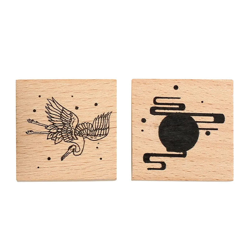 Mr. Paper wooden handle rubber stamp with crane design for DIY crafting.