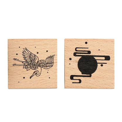 Mr. Paper wooden handle rubber stamp with crane design for DIY crafting.