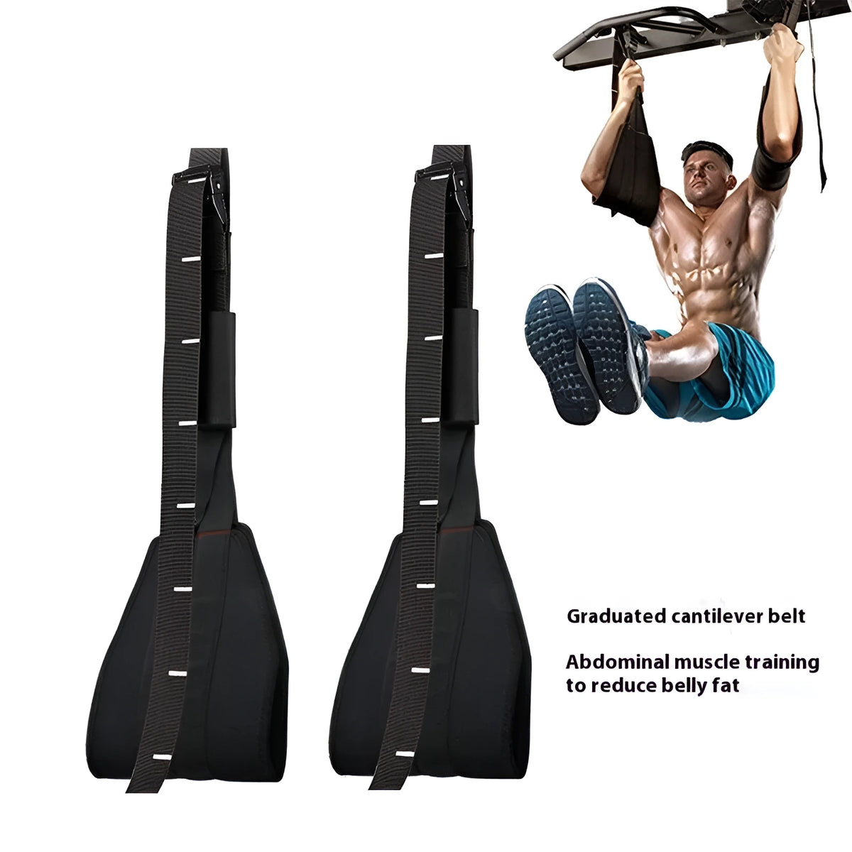 Black cantilever training band pair for pull-up bar and abdominal muscle training, free size, home gym fitness accessory