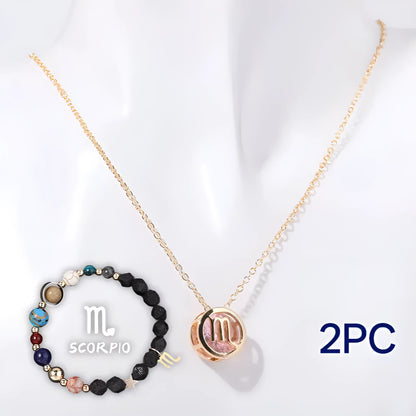 Natural stone beaded necklace and matching bracelet jewellery set with semi-precious gemstones