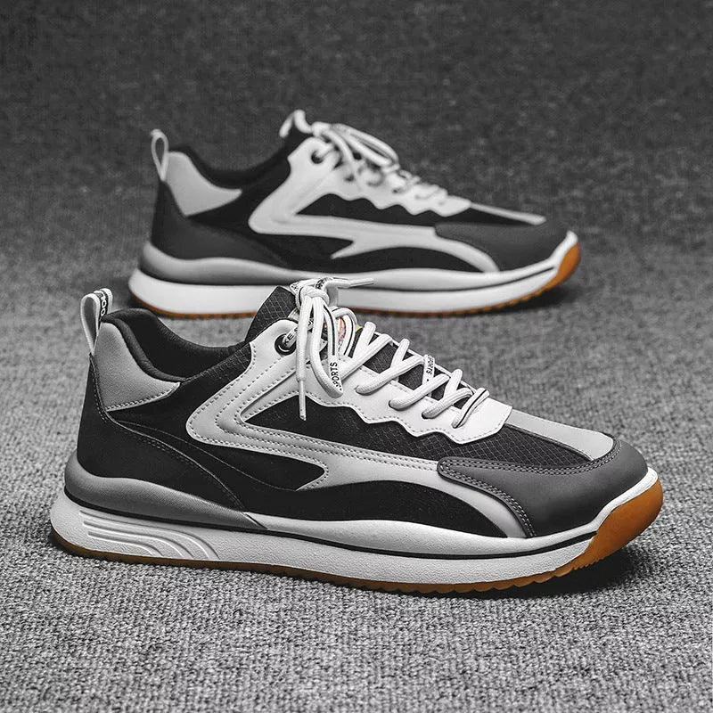 Men's PU lace-up casual shoes in blue, grey, and black