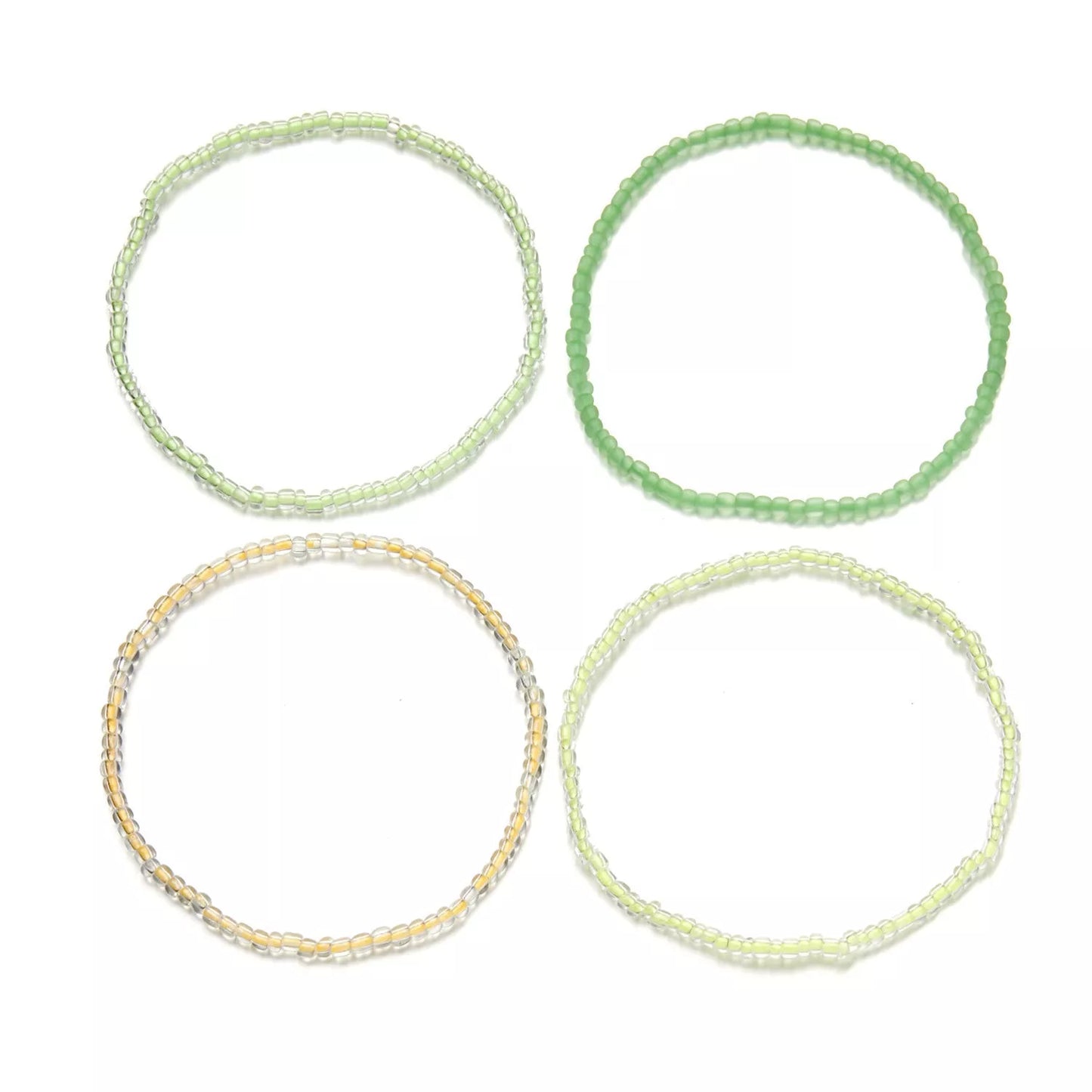 Luminous Bead Colored Beaded Anklet Bracelet with alloy inlay in purple blue and yellow green