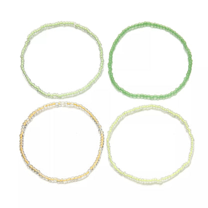 Luminous Bead Colored Beaded Anklet Bracelet with alloy inlay in purple blue and yellow green