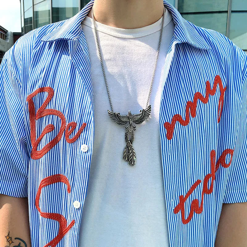 Zinc alloy phoenix pendant necklace with detailed design and 65CM chain