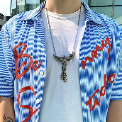 Zinc alloy phoenix pendant necklace with detailed design and 65CM chain