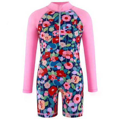 Girls' one-piece polyester swimsuit for swimming and wading, sizes 100cm to 150cm, eight colours