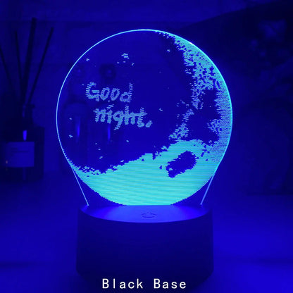 Creative 3D LED bedside night light with 4mm acrylic shade, touch switch, and USB cable on black ABS base
