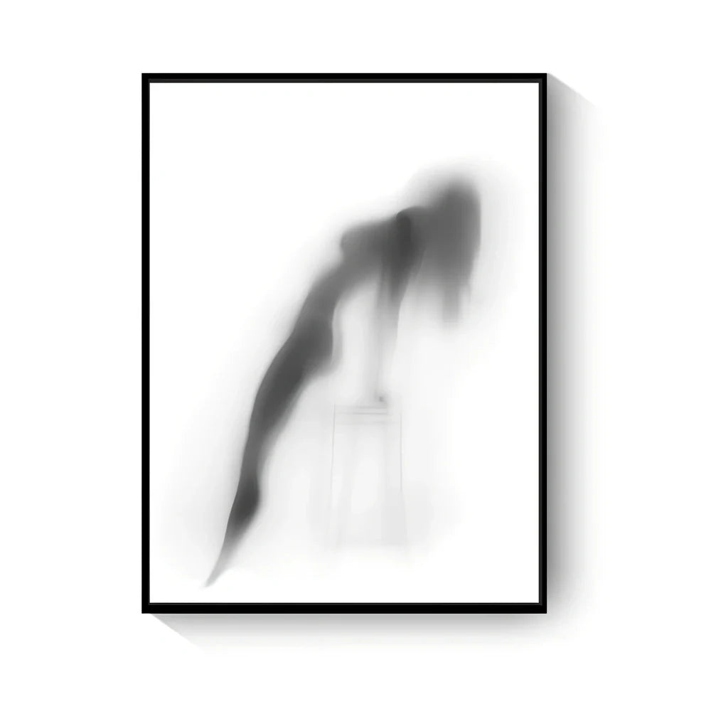 Black and white abstract canvas wall art with frameless rectangular design showing textured oil canvas surface