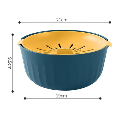 Blue and yellow kitchen egg separator with drainage channels for yolk and white separation